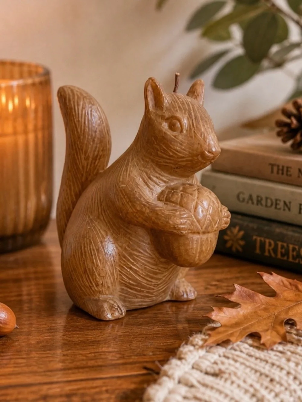 Pottery Barn Vintage Squirrel Acorn Candle Harvest Woodland Fall Decor 5.25”